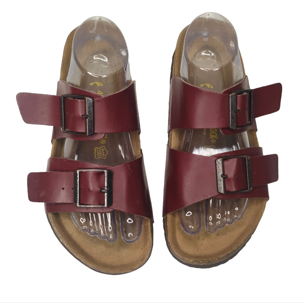 Birkenstock Original Footbed Burgundy Leather Arizona Sandals Size 40 Unisex